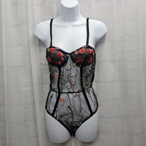 Unbranded Bodysuit Black Mesh Floral Fairy Sheer S - Picture 7 of 7